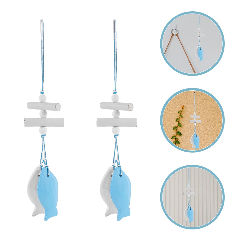 

2Pcs Wooden Nautical Hanging Fish Wall Ornament Coastal Beach Bathroom Kitchen Decor Home Nautical Pendant Creative Wall