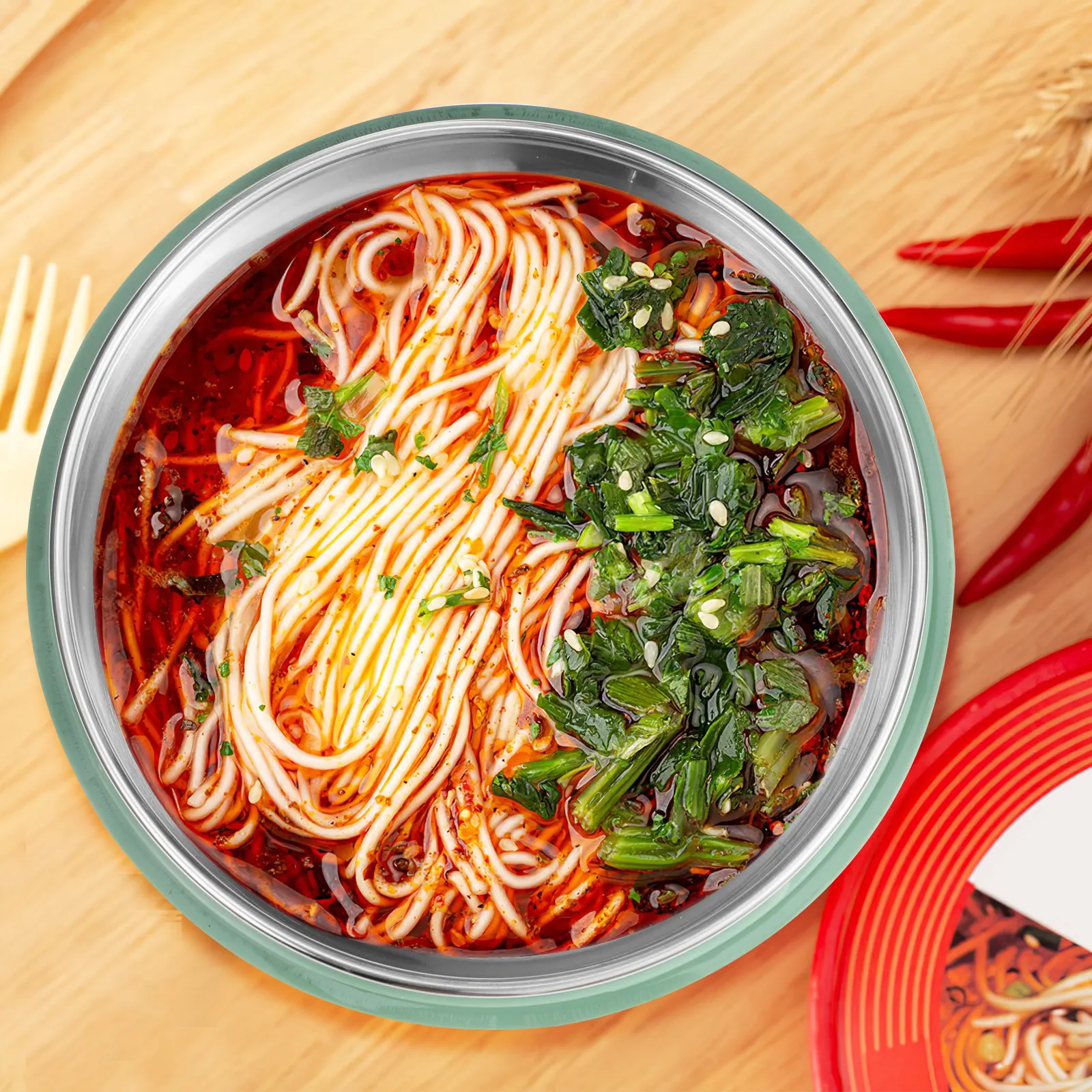 Tazón de Ramen de Acero Inoxidable, Gran Capacidad, Lonchera Bento para Sopa y Fideos, Contenedor de Almuerzo para Adultos