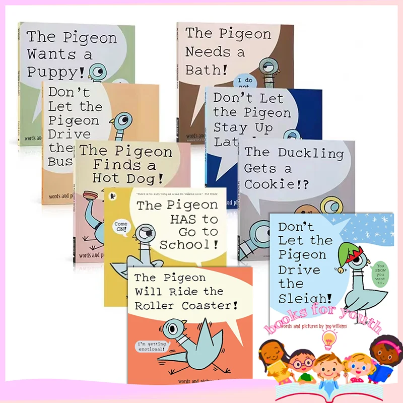 

9 Books Don't Let the Pigeon Drive the Bus! Series by Mo Willems English Picture Book Children Reading Storybook