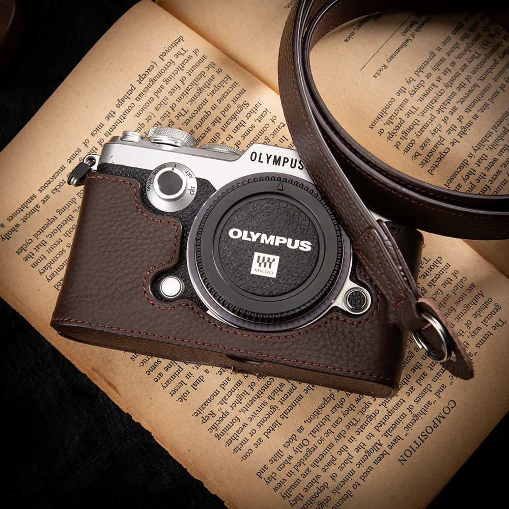 Funda F para OLYMPUS PEN-F, bolso de cuero para cámara, media funda protectora para cámara de cuero genuino, accesorios de fotografía