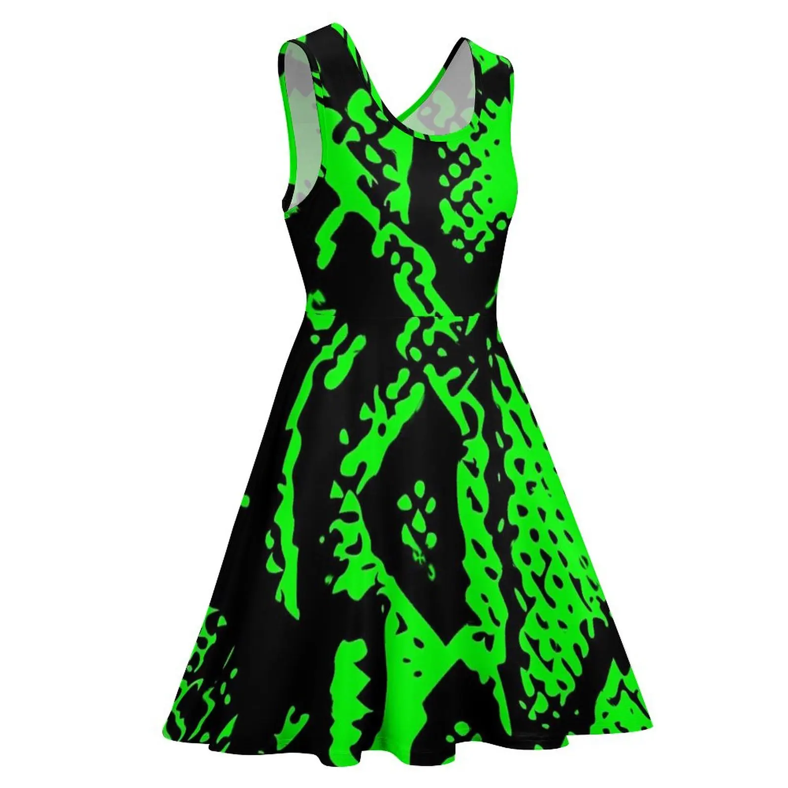 Slangenleer Jurk Groene En Zwarte Python Strand Jurken Hoge Taille Casual Custom Skate Jurk Zomer Oversized Kleding