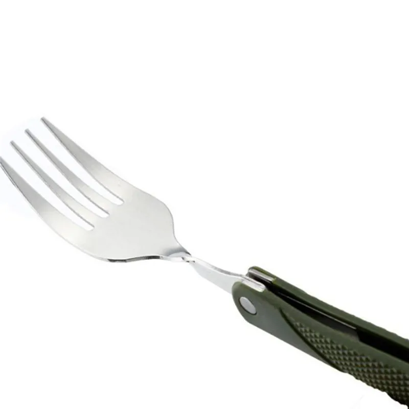 New Stainless Steel Portable Folding Cutlery Set Fork Knife With Army Green Pouch Survival Camping Bag Outdoor Cutlery Container