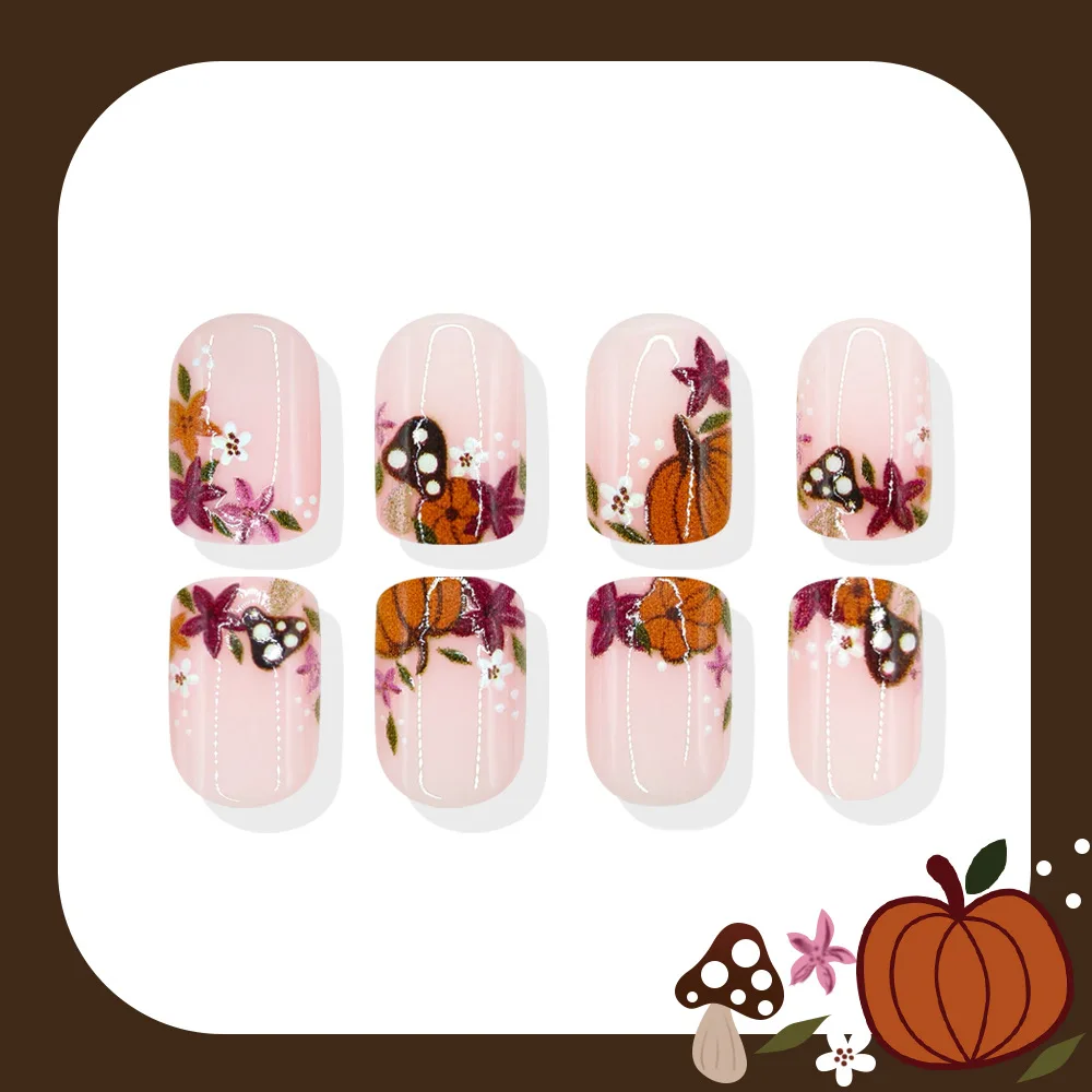 Pumpkin Nails Press on Nails Maple Leafs Fake Nails Reusable Finished Full Cover Nails Tips False Nails mushroom Press on Nails - view 4