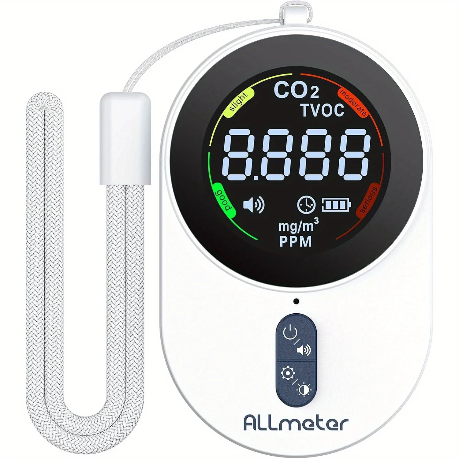 ALLmeter CO2 Melder Luftqualität Messgerät 2 in 1 Weiß Wiederaufladbar CO2 Messgerät mit LCD für Zuhause Büro Reisen Camping