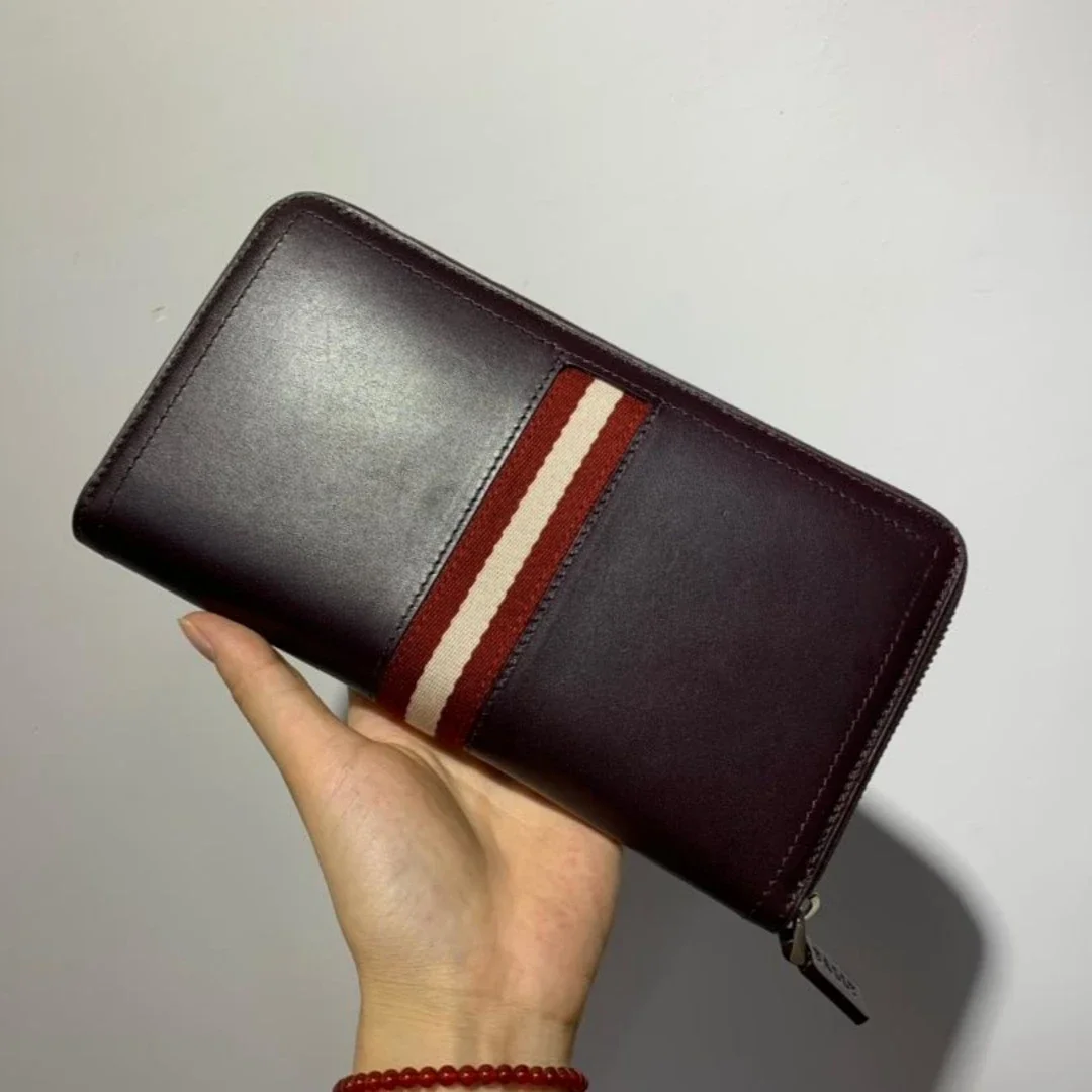 

Luxury Bal Wallet Fashion Design Striped Zipper Men Wallet High Quality Color Contrast Zipper Design Casual Leather Long Wallet