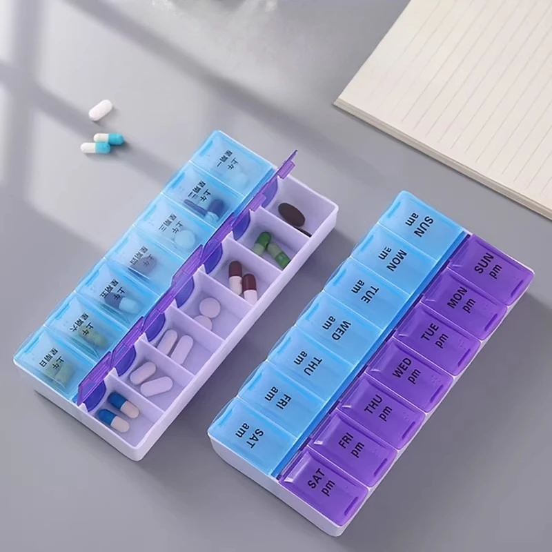 14-Fächer Wöchentliche Pillenbox 7-Tage AM PM Tragbarer Reise-Organizer Vitamin-Tabletten-Medikamentenbehälter für Zuhause Büro Reise – Detail 2