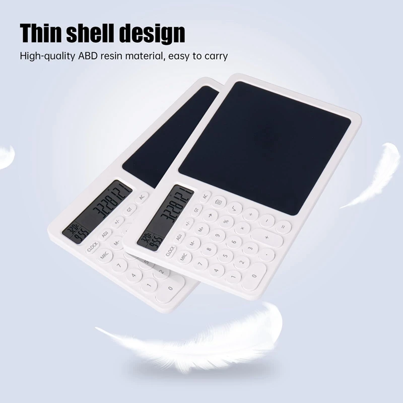 1 Piece Calculator With LCD Writing Tablet White ABS 2-In-1 Desktop Standing Calculator