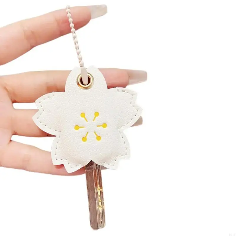 D0LC Home Security Leather Key Cover Flower Key Case for Door Keys Protects Against Wear and Loss with Simple Designs