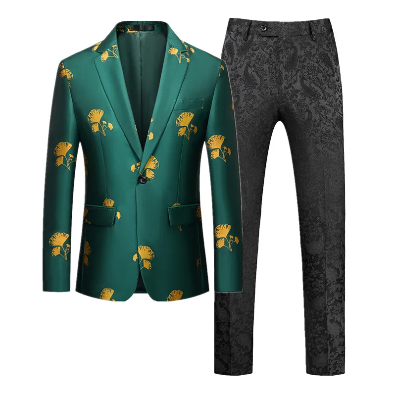 ( Jacket + Pants ) Men Jacquard Suit 2024 New Male Wedding Dance Party Flower Blazers and Trousers Large Size 6XL