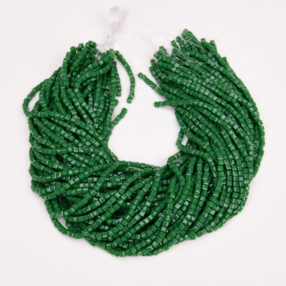 APDGG Wholesale 20 Strands 4MM Green Glass Crystal Cube shape Faceted Gems Loose Beads 17