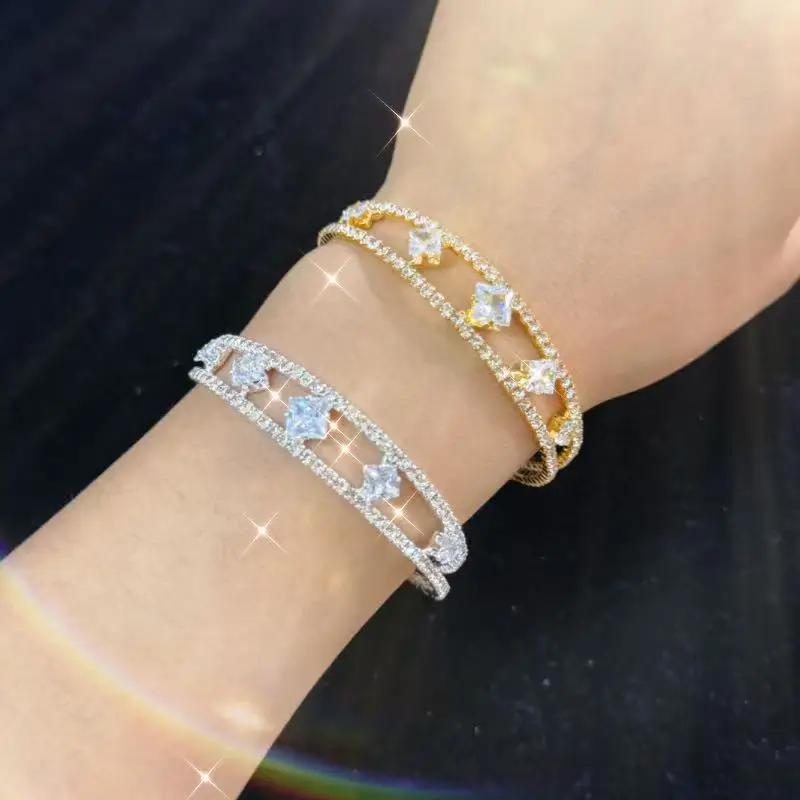 1 piece of European and American new double row zircon bracelet for women, fashionable Rhinestone opening elastic bracelet acces