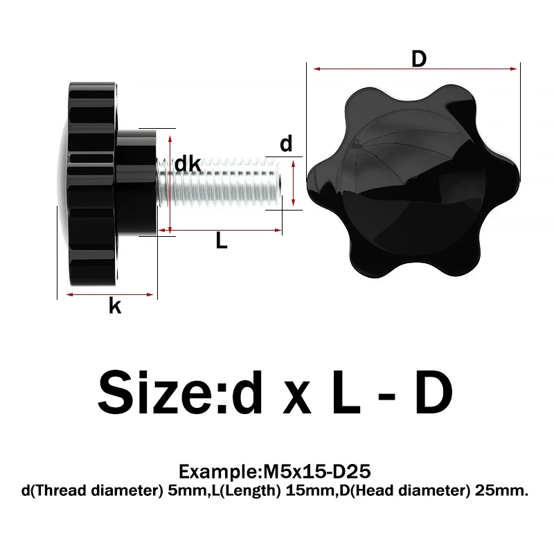 1/2pcs Star Hand Knob Screws Bolt M4 M5 M6 M8 M10 Carbon Steel Star Shape Head Thread Clamping Thumb Handle Machine Screw