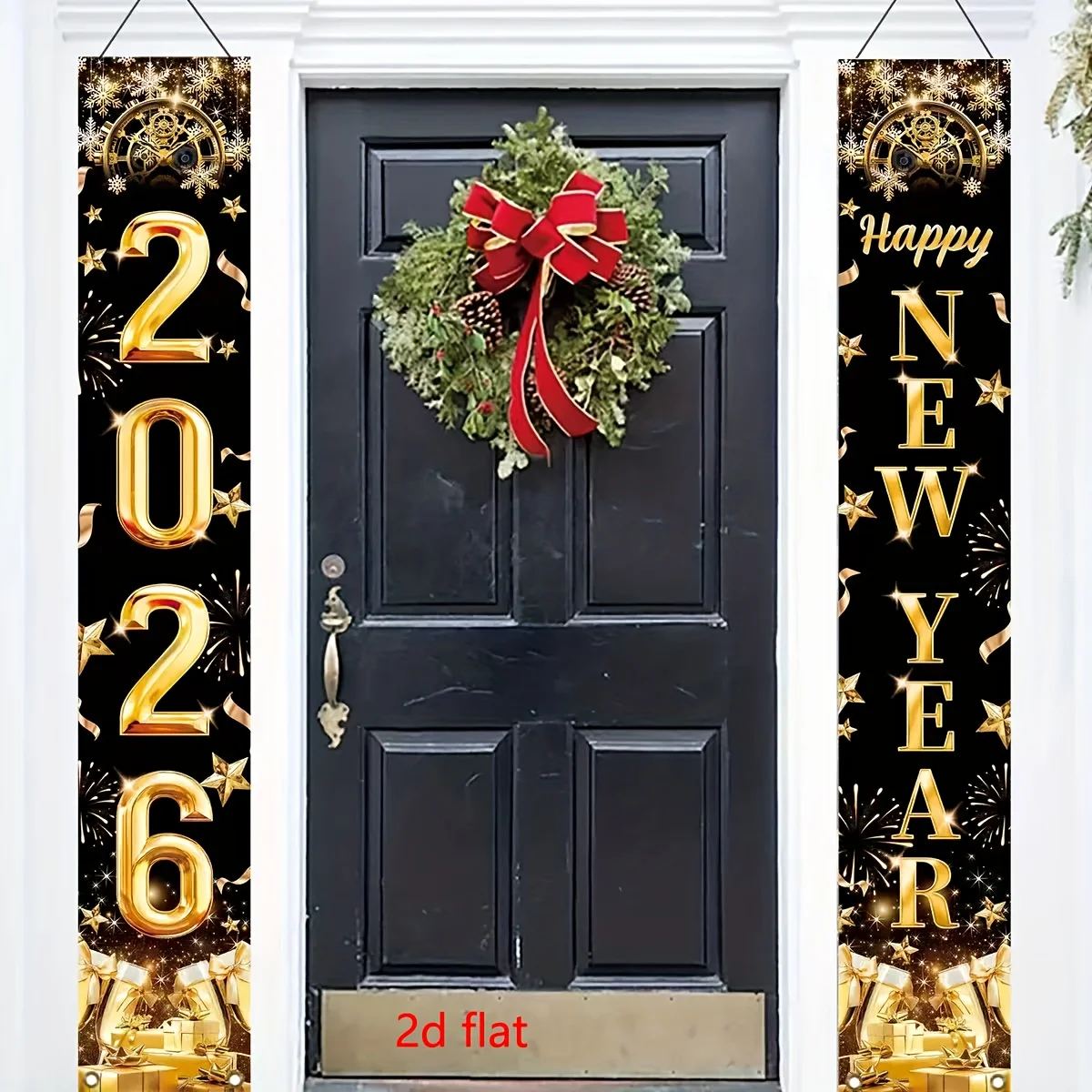VIKAMA 2026 Neujahrstürbanner – Schwarz-Gold-Stil, Gateway-Logo, Hängeflagge für Silvester, Party-Dekoration