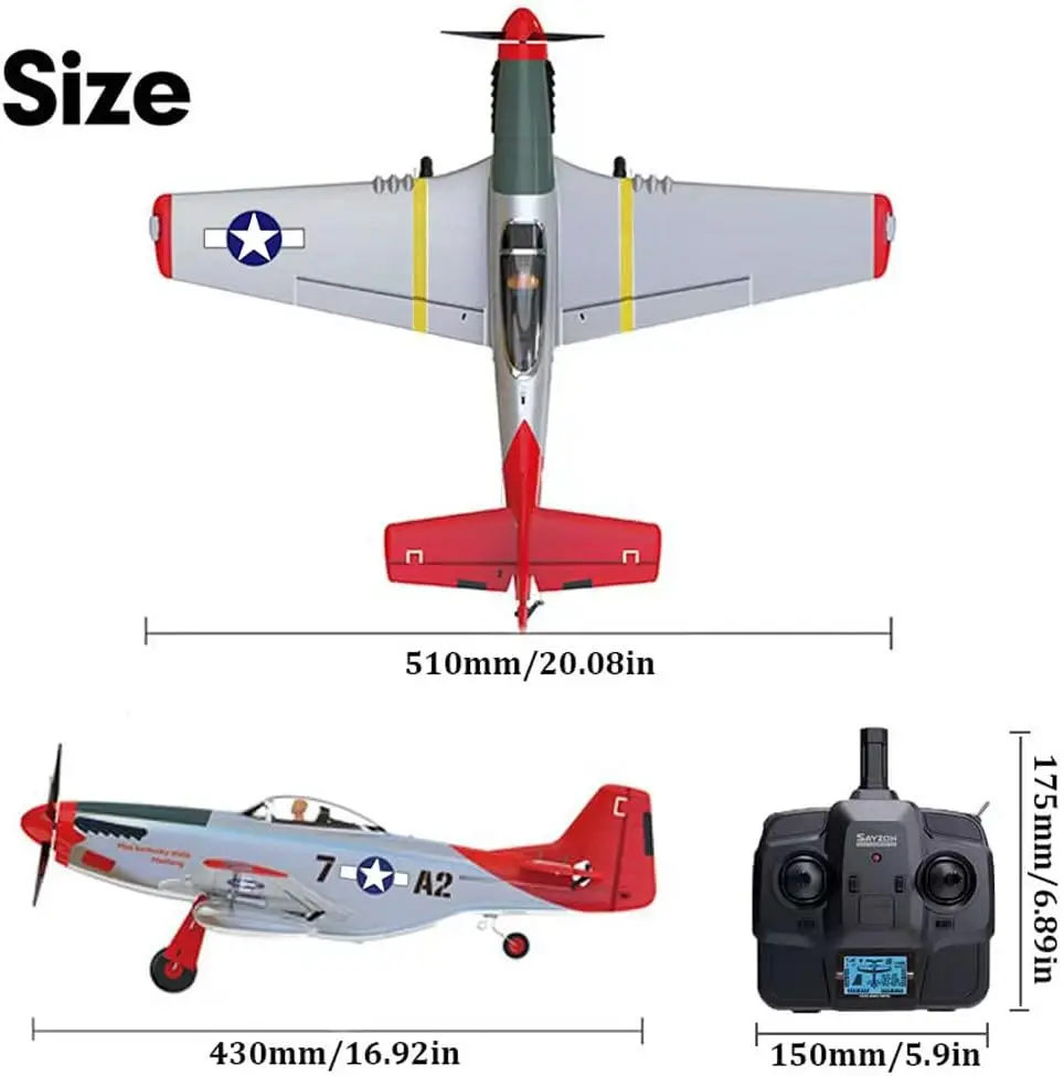 P51D Mustang RC Plane 5-Channel 3D/6G Remote Control Stunt Aircraft 2.4GHz Brushless Motor RTF for Adults And Beginners