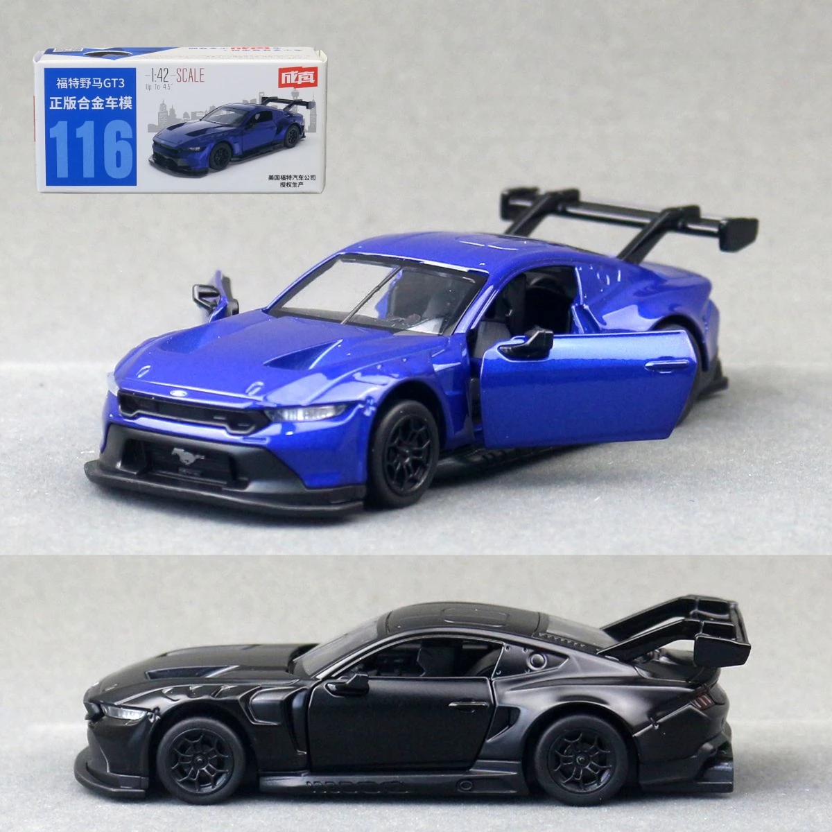 1/42 Ford Mustang GT3 Race Toy Car Model Diecast Metal Alloy Vehicle Miniature Pull Back Collection Gift Boys Children Match Box
