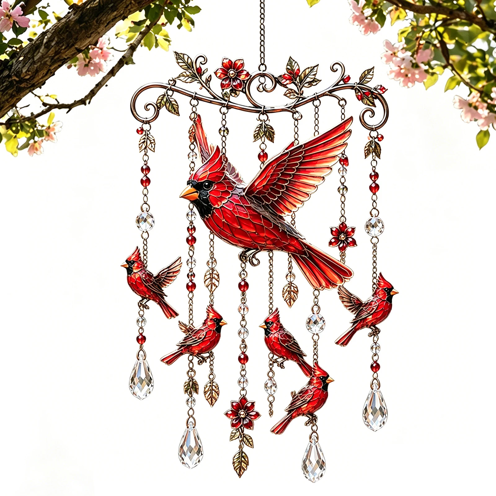 Stained Glass & Crystal Sun Catcher Windchime Creative Birds Winds Chimes for Women Mothers Day Birthday Memorial Gifts