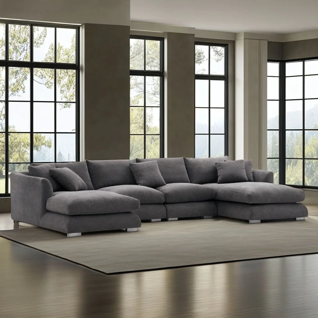 # Contemporary Linen Sofa Collection U Shape Sofa Modular Couch Furniture Removable Cover Sectional Sofa Set