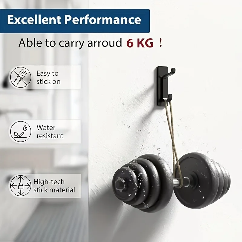 Self Adhesive Wall Hooks, Heavy Duty Double Prong Towel Hooks, No Drill Waterproof Adhesive Coat Hooks for Bathroom