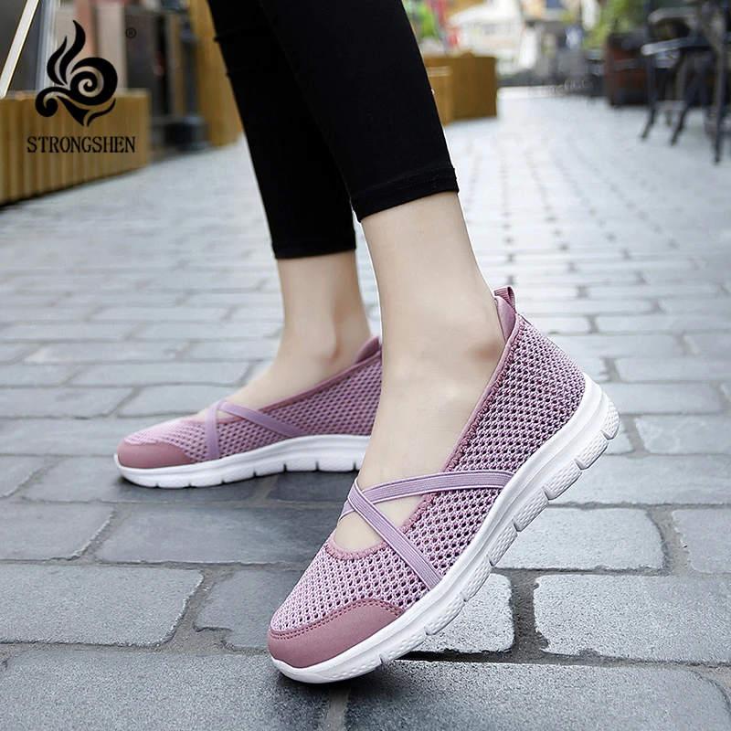 

STRONGSHEN Summer Women Flat Casual Shoes Mesh Breathable Non-Slip Shoes Ladies Footwear Women Hollow Out Sneakers Zapatos