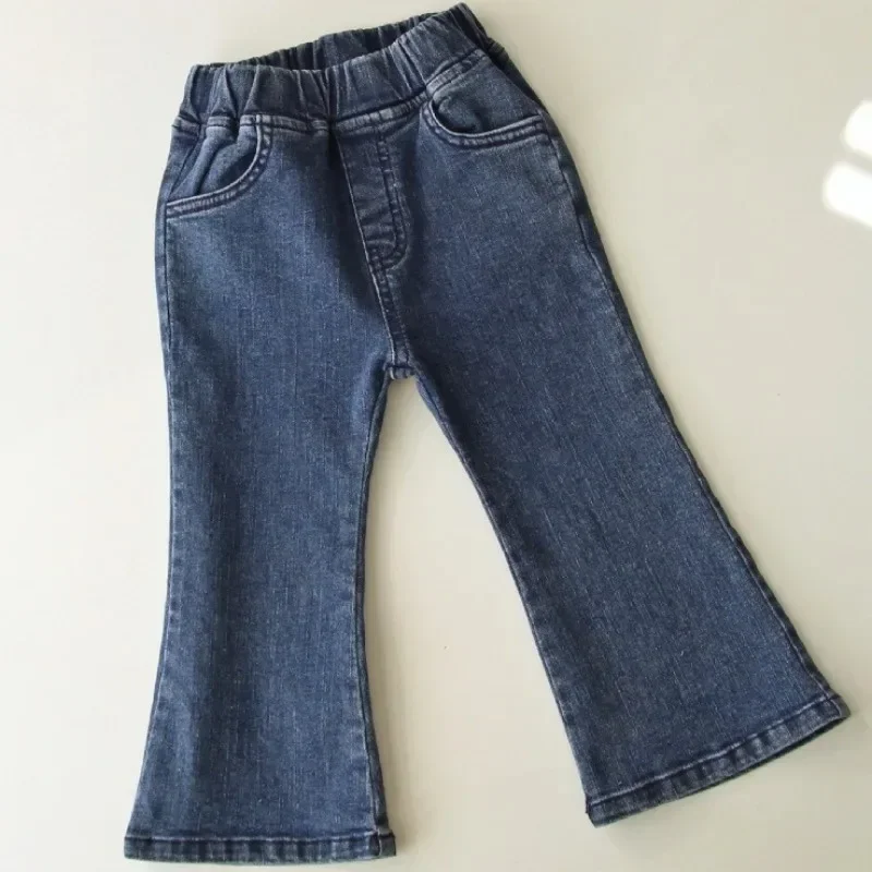 2024 Spring Girls Jeans Clothes High Waist Bell-bottoms Solid Color Jeans Children's Demin Clothing 1-6T Autumn Flared Trousers