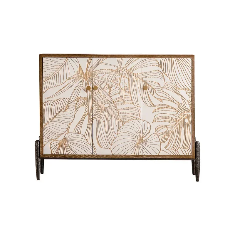 nn.*SideboaBuffet Cabinet Kitchen Storage Cabinet with Glass Doors Mid Century Leaf Nature Wilderness Cupboard Console Table%~