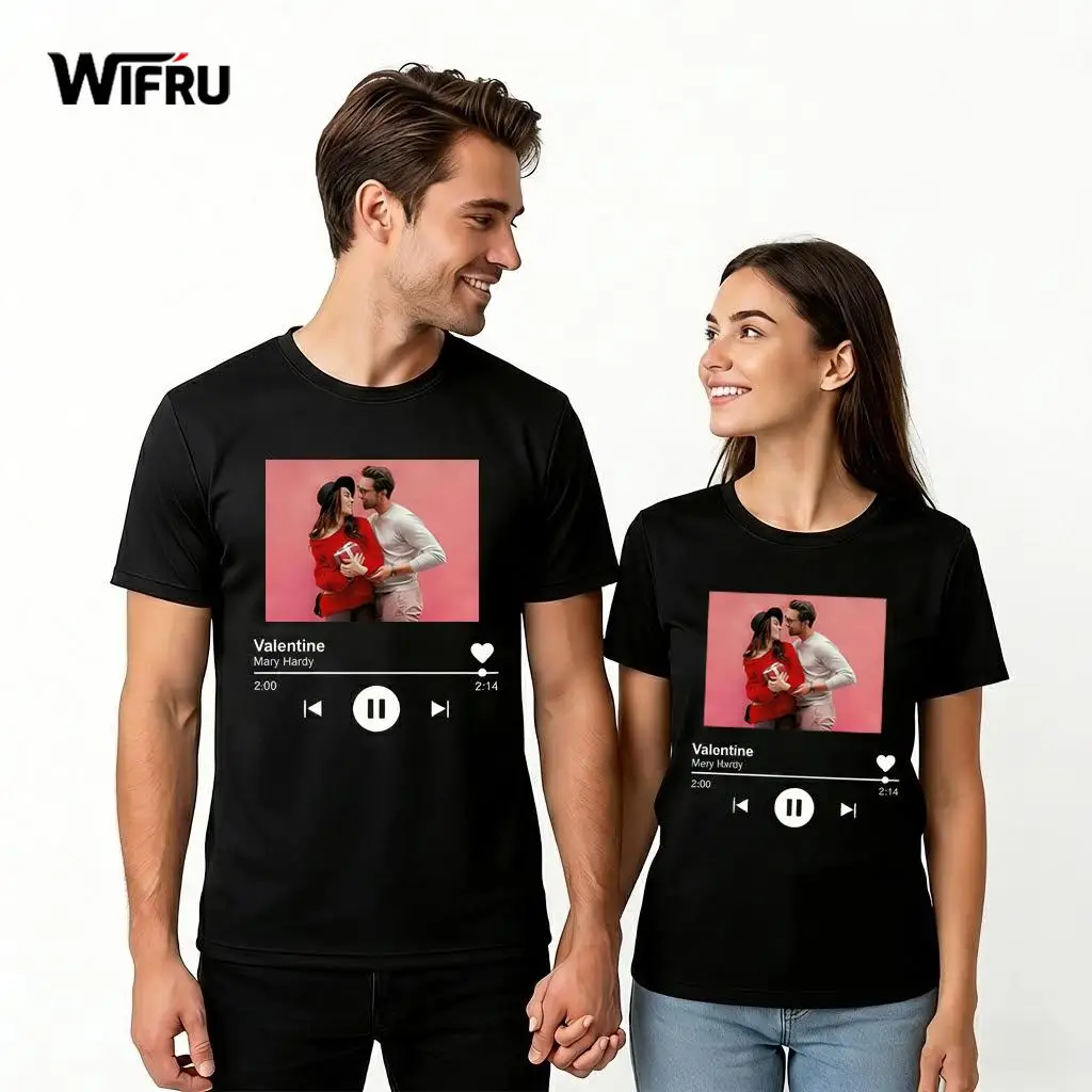 

Personalized Valentine's Day Couple T-Shirt Custom Photo Music Player Print Tees For Lovers Gift WIFRU Fashion Basic O-Neck Tops
