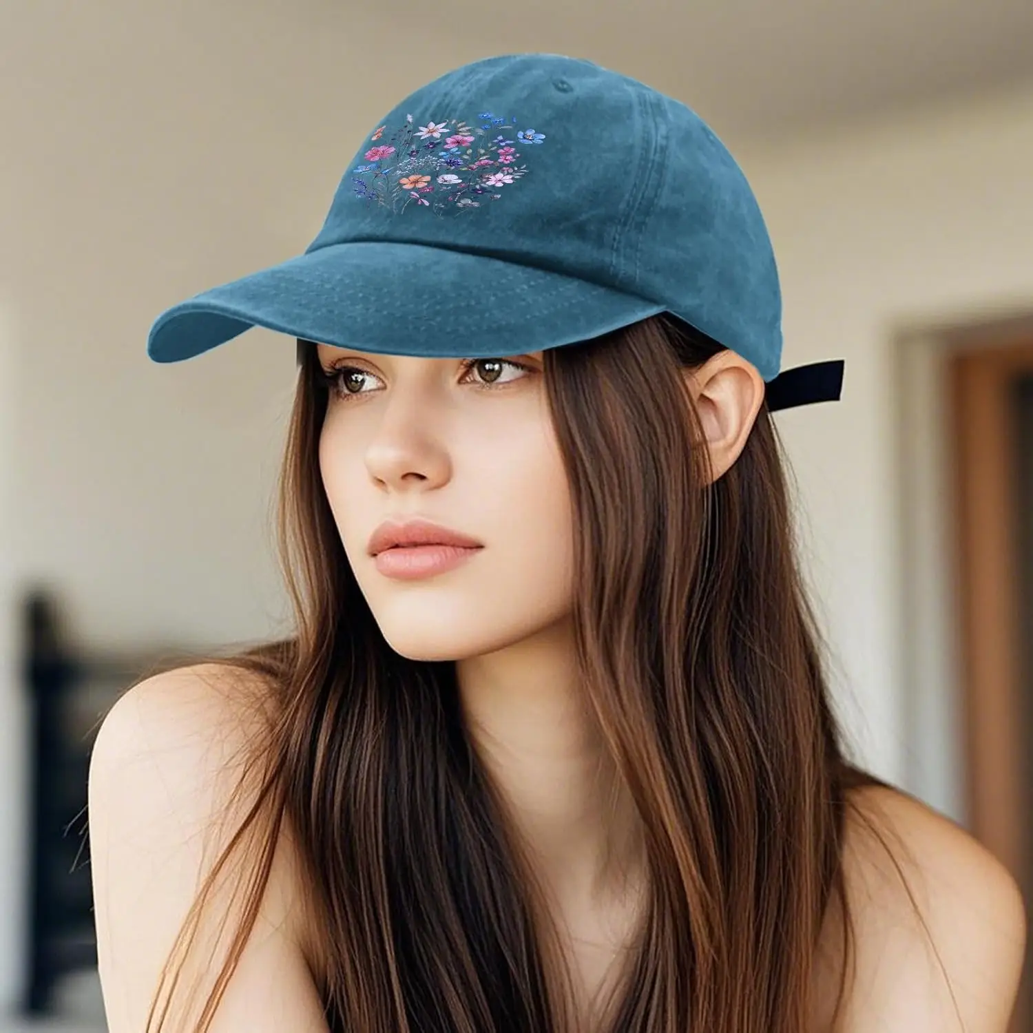 Wildflower Floral Flowers Hat for Women Funny Washed Distressed Baseball Cap
