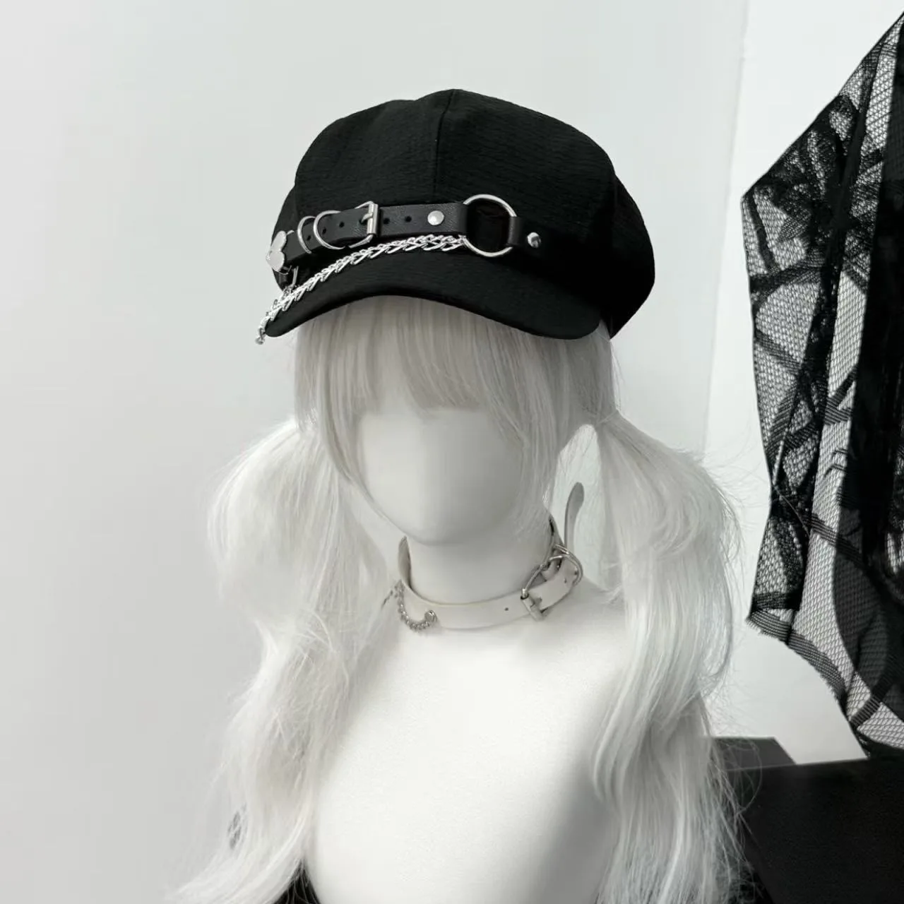 Femmes Harajuku gothique Lolita doux Cool ceinture boucle coeur béret chapeau casquette Y2K fille garçon Steampunk Punk chaîne fait à la main chapeaux de soleil