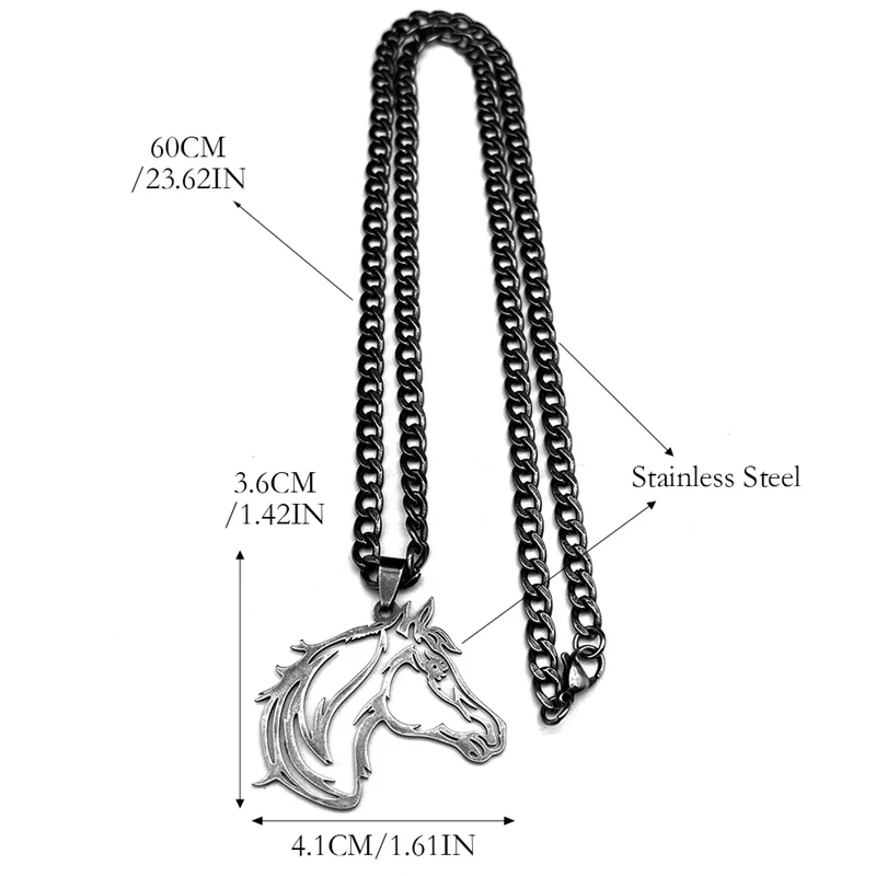 Lovely FAJA Animal Horsehead Pendant Necklace Women Men Stainless Steel Hollow Horse Head Hip Hop Chain Friendship Jewelry Gift