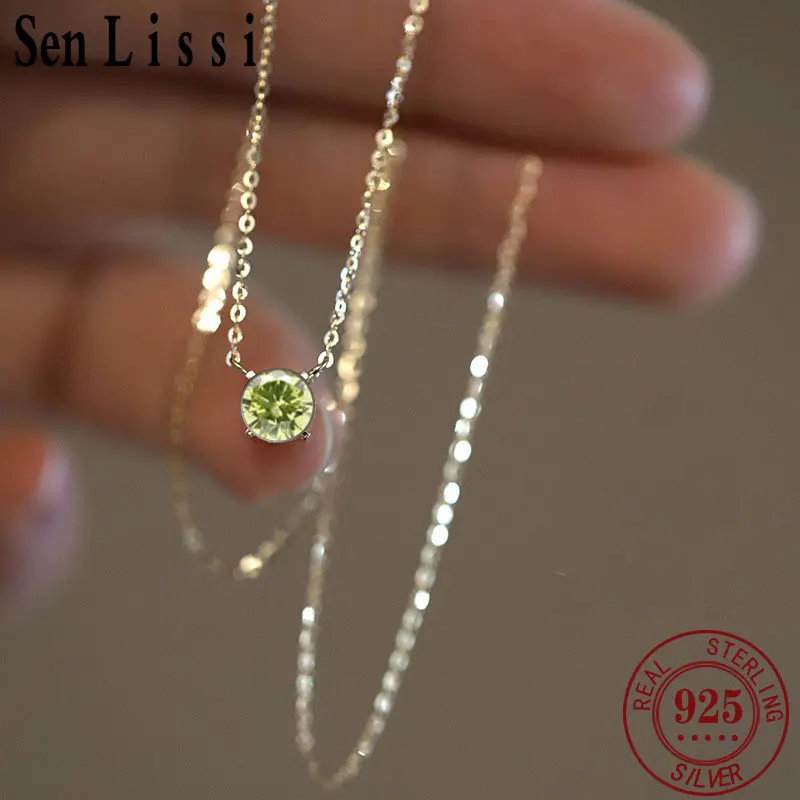 

SENLISSi 925 Sterling Silver Sparkling Clavicle Chain Choker Necklace Simple Zircon Gypsophila Pendant 18k Necklace For Women