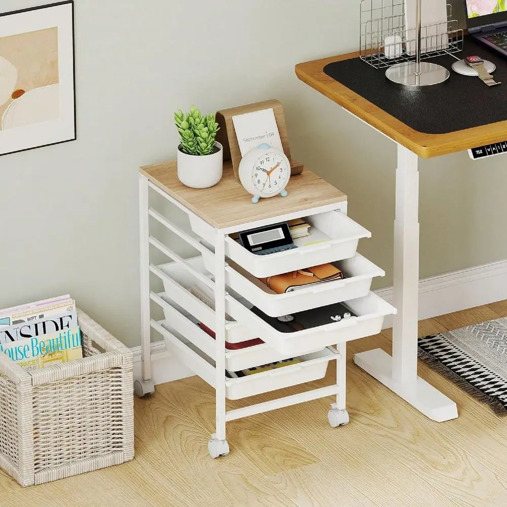 

Rolling Storage Cart Mobile Art Supply Craft Organizer On Wheels W Wooden Tabletop Metal Frame, Utility Storage Cart For Home L