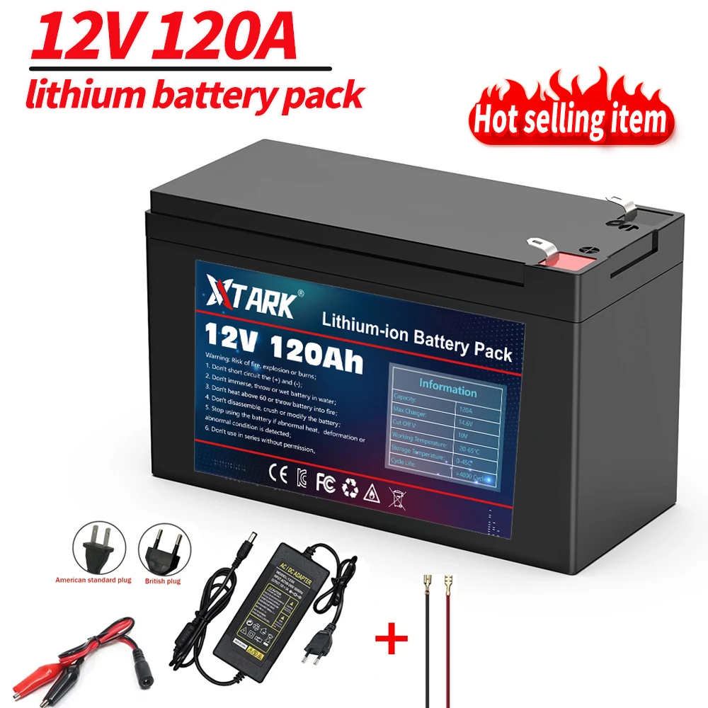 12V 120Ah Rechargeable Battery With BMS for solar energy, Fish Finder, Scooter, Light, Kids Car, with Charger lithium battery