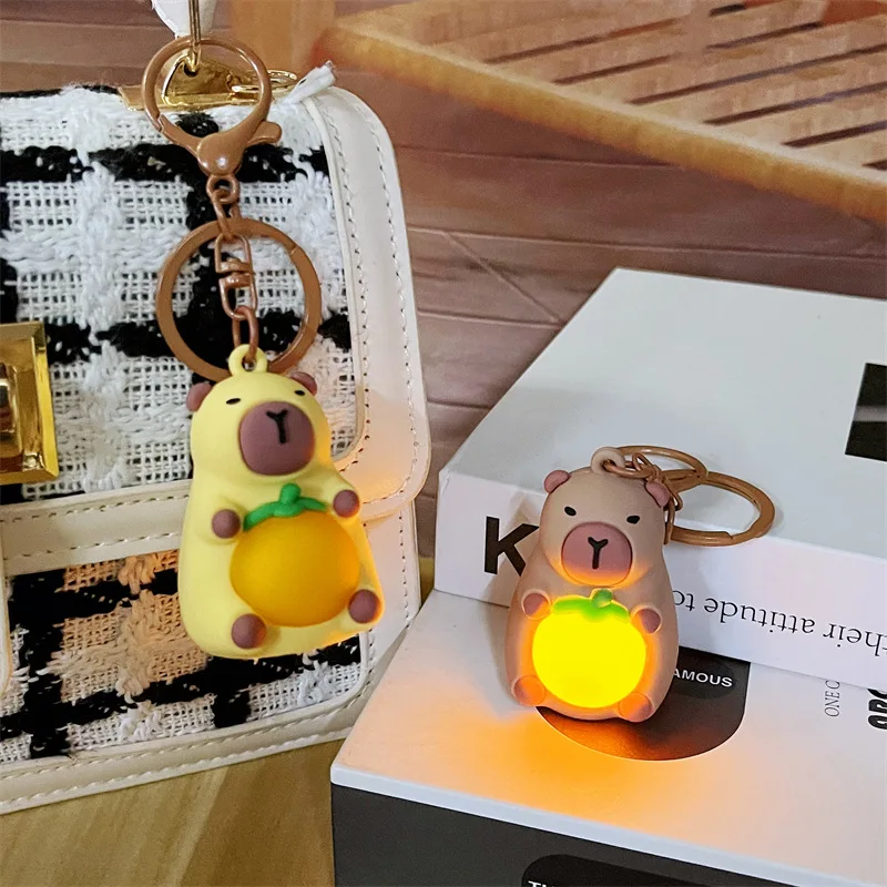 Cute Capybara Keychain Anime Lighting In The Dark Toys Kawaii Simulation Capibara Mini Doll Backpack Pendant Bag Purse Accessory