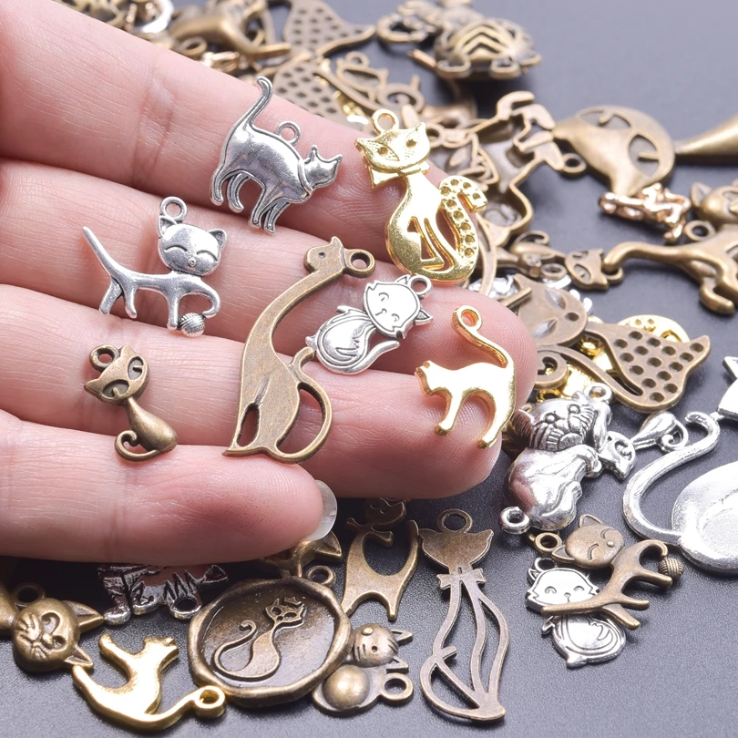 Random Mix Cute Animal Cat Bulk Charm Pendant Biżuteria Naszyjnik Kolczyki Bransoletki Akcesoria Ręcznie robione wisiorki dla kobiet / mężczyzn