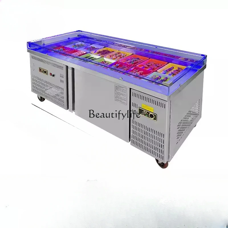 Stainless Steel Seafood Ice Table Display Cabinet Spray Display Stand Refrigerated Food Displaying Refrigerator