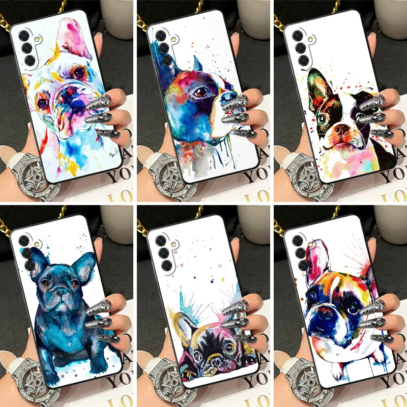 Soft Silicone Phone Case for Samsung A17 A16 A15 A14 A13 French Bulldog Dog Pug Design Shell A57 A56 A55 A54 A53 A37 A36 A27 A26