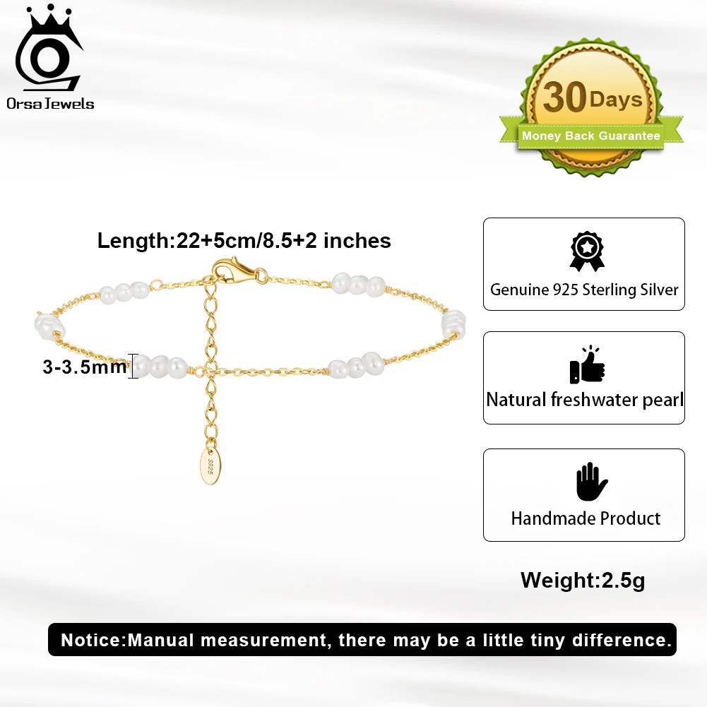 ORSA JEWELS 14K Gold Natural Freshwater Pearls Chain Anklet for Women Trendy Pearl Foot Chain Anklet Summer Beach Jewelry SA36