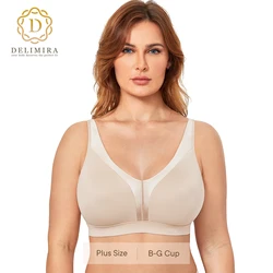 DELIMIRA-Sujetador sin aros para mujer, sostén liso de talla grande, cobertura completa, soporte sin forro, Copa 34-48 B-G