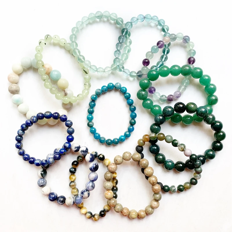 Natural Prehnite Apatite Quartz Healing Stone Bracelet Meditation Therapy Heart Chakra Strand Bracelet Wrist Decor 1pc