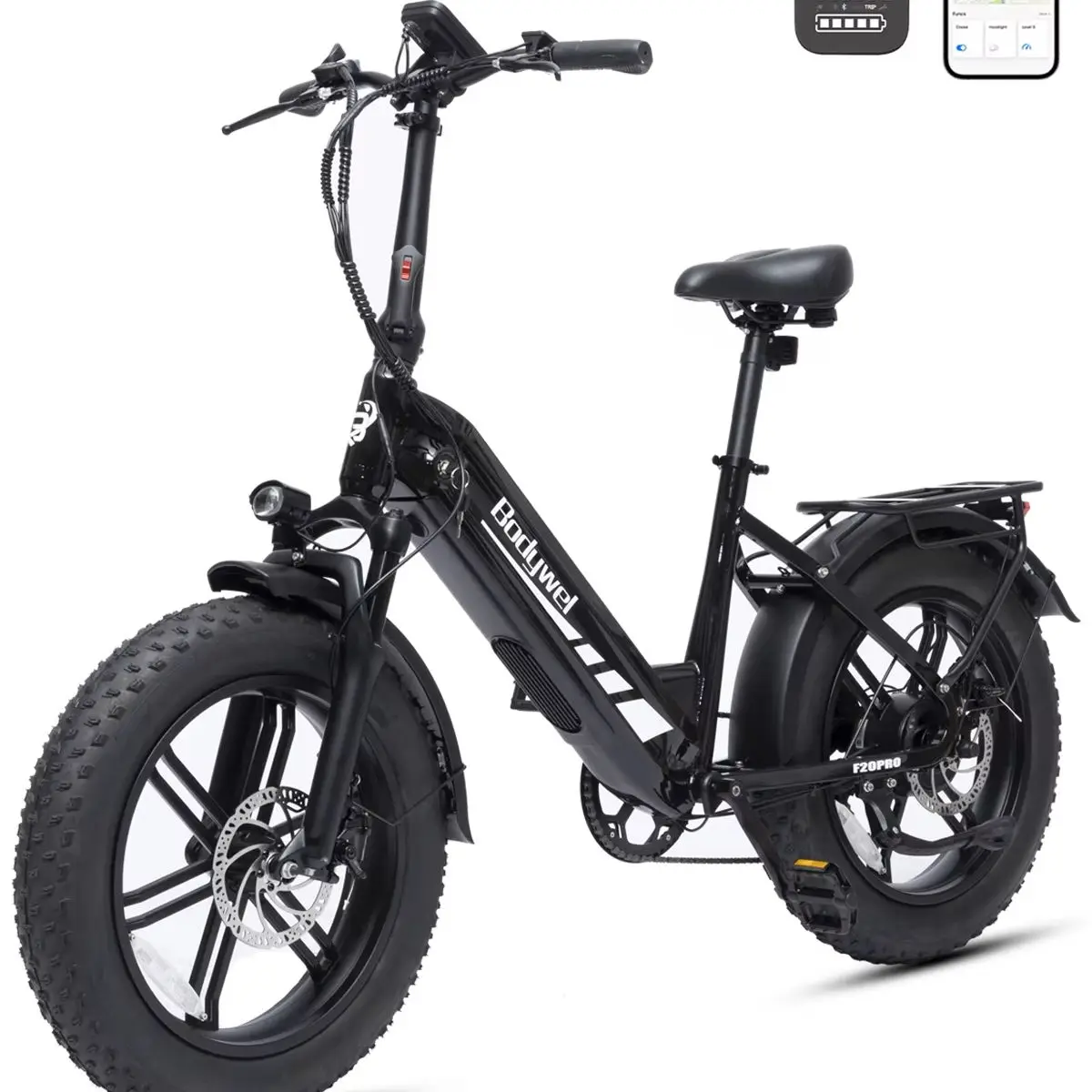 Bodywel F20PRO 20"x4.0 Fatbike Elektrofahrrad 48V 20Ah Herausnehmbarer Akku BAFANG Motor Hydraulische Scheibenbremsen 7-Gang E-Bike