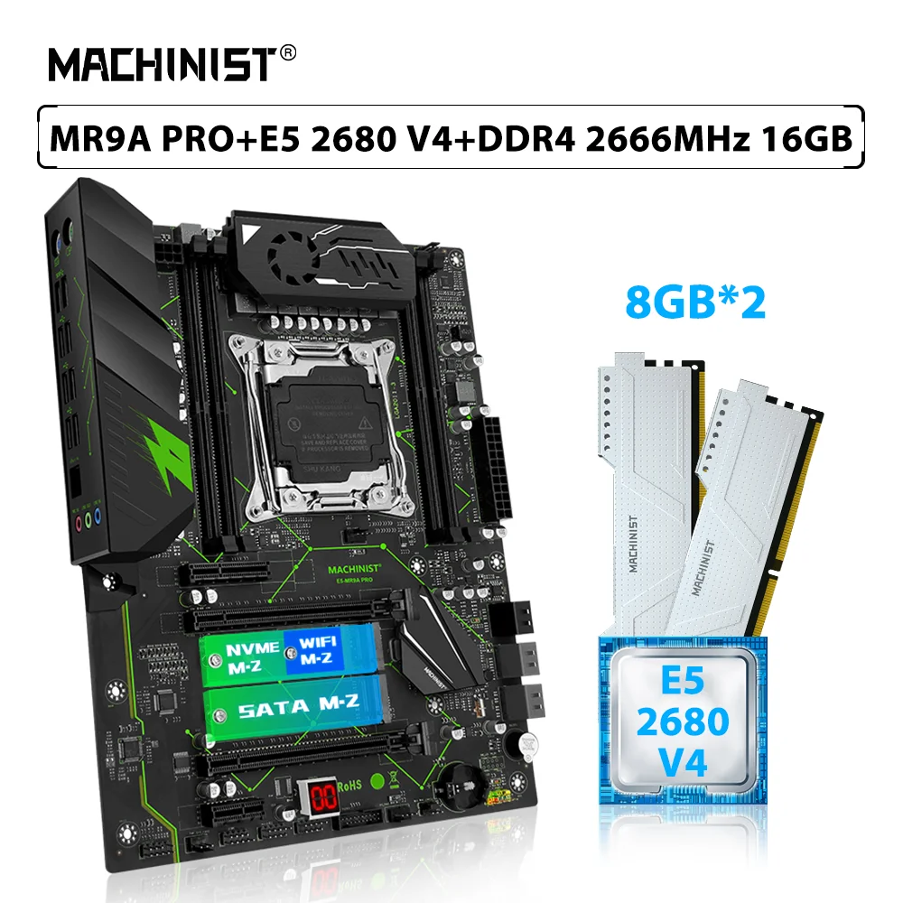 

MACHINIST X99 MR9A PRO Kit Motherboard Set LGA 2011-3 Combo Xeon E5 2680 V4 Processor CPU 16GB=2pcs*8GB 2666MHz DDR4 Memory RAM