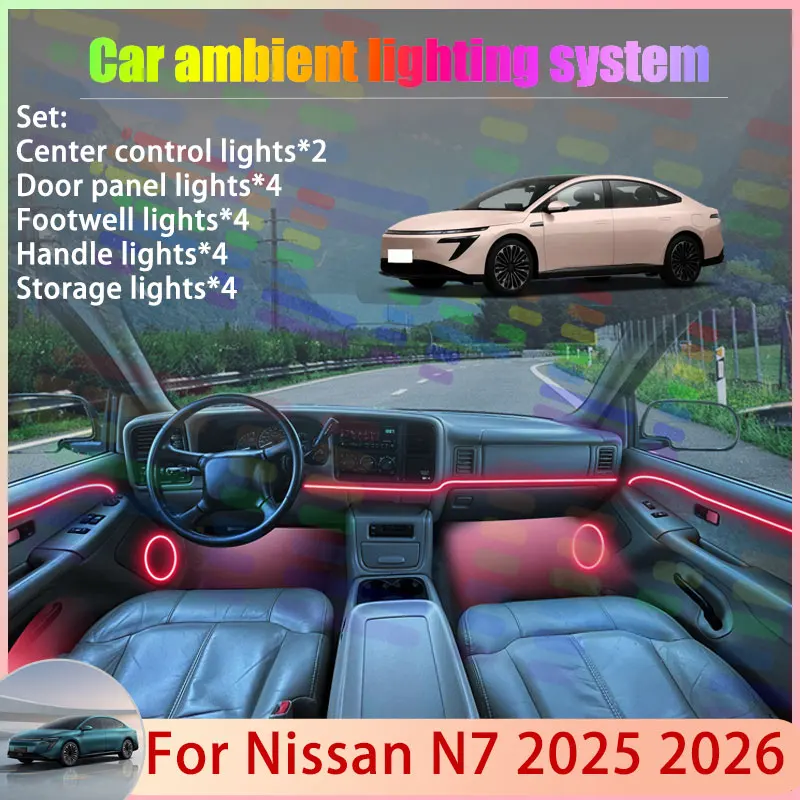 

For Nissan N7 2025 2026 2/18 in 1 Car Atmosphere Light Lamp RGB Shade Ensemble Streamer Atmosphere Set Auto Accessories Parts