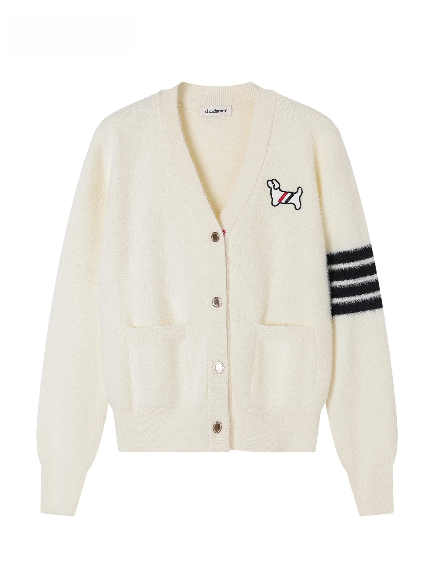 

JZZDEMM вязаный кардиган из искусственного меха с v-образным вырезом, женский цветной свитер с блузным рукавом, джет с вышивкой, облегающий крой для колледжа