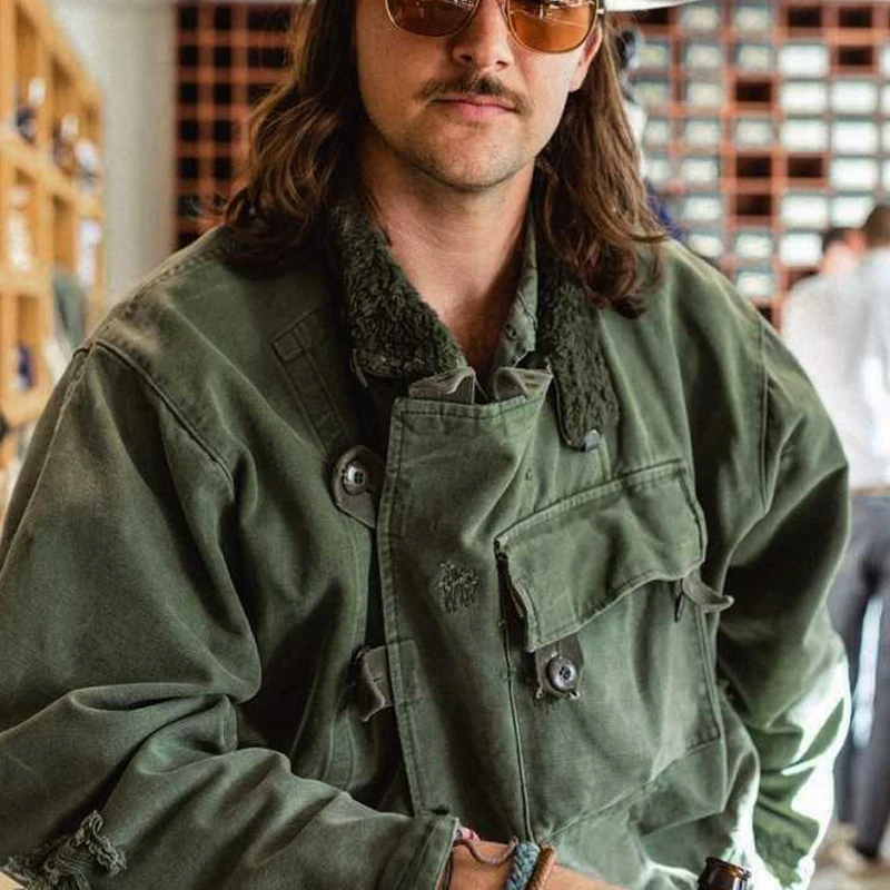 سترة دراجة نارية أمريكية عتيقة عالية الجودة 25ss Amikaji معطف أخضر عسكري عتيق للرجال للربيع #3