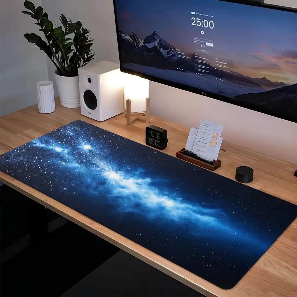 Bright Glowing Deep Blue Star Cluster Pattern Gaming  Non-Slip  Stitched Edge Keyboard Mat for PC Laptop Gamer Decor