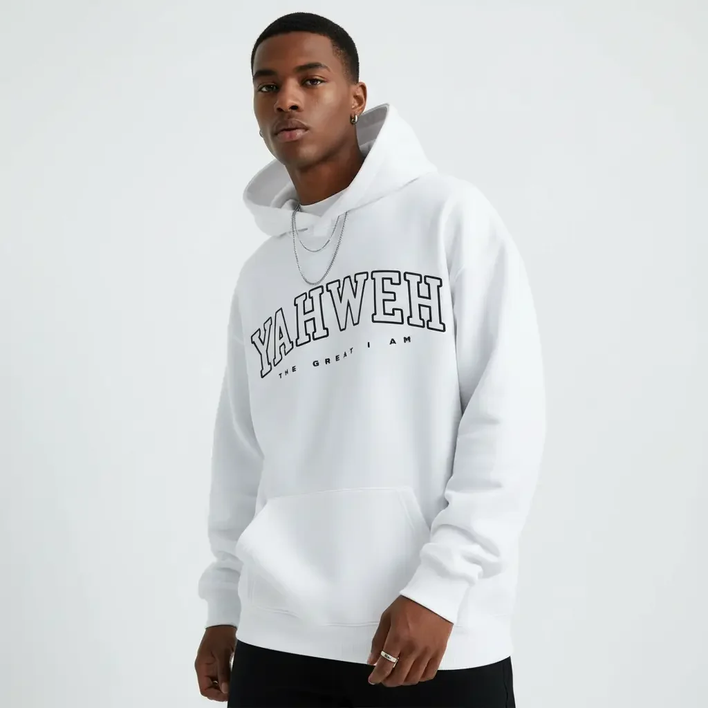 Men's Yahweh Bible Verse Graphic Hoodie - Cotton Blend Apricot Long Sleeve Pullover Regular Fit | Soft & Breathable Fabric, Durable Print, Everyday Comfort, Machine Washable, Casual Urban Indoor Studio