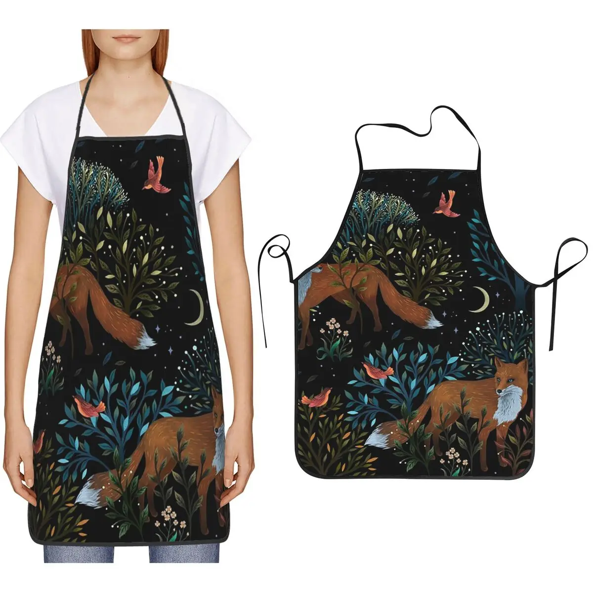 

Фартуки с лесной лисой, шеф-повар, кулинария, кухня, нагрудник без рукавов, кухонный сарафан для чистки для женщин и мужчин, живопись
