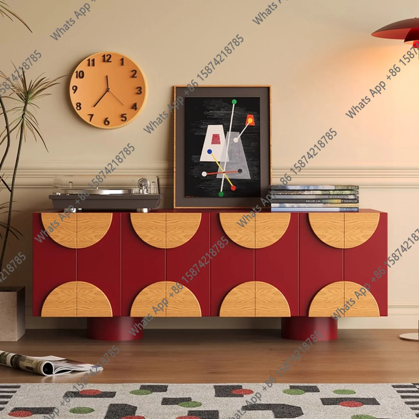 High-gloss paint chest cabinet small color matching TV side cabinet medieval storage storage cabinet double color matching