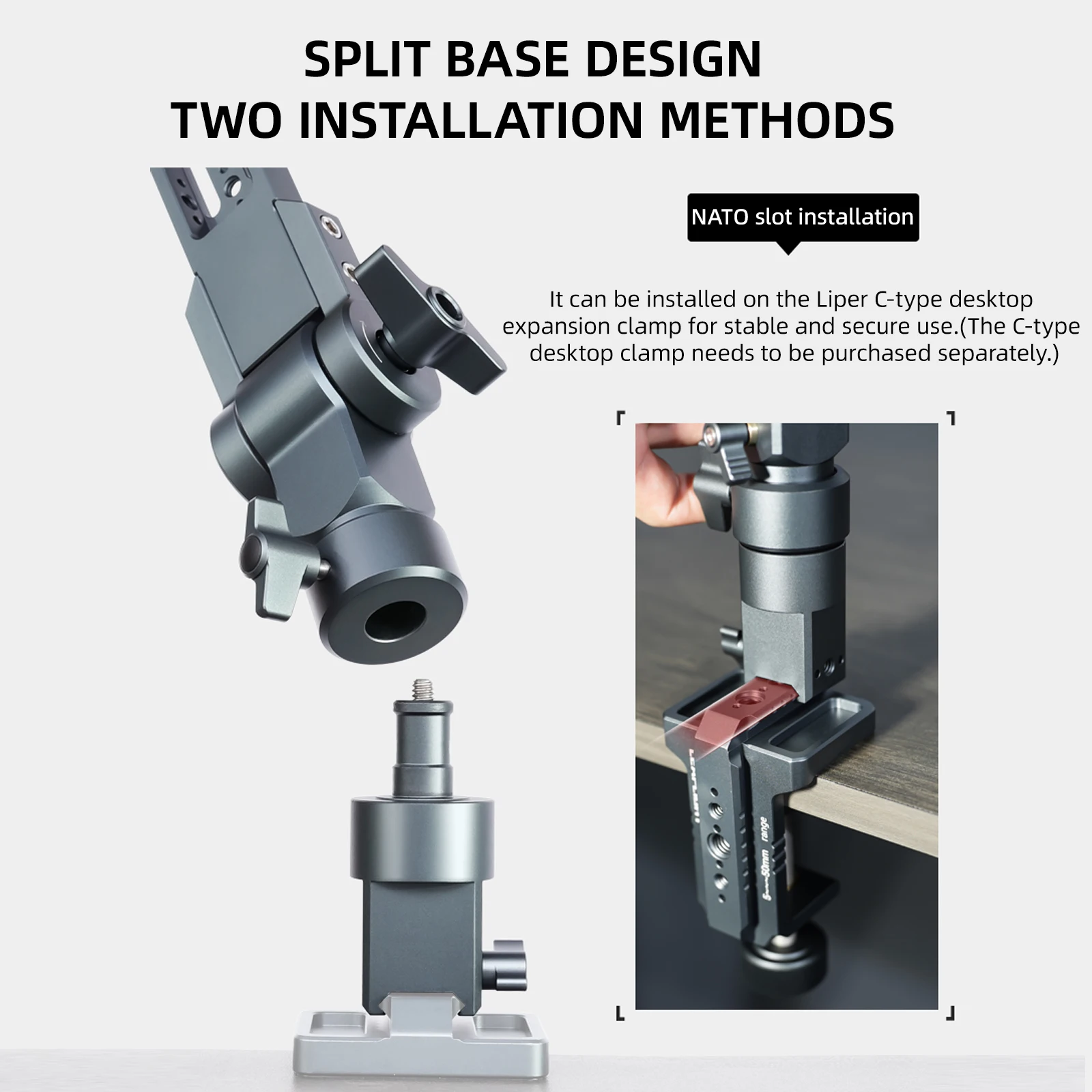 Supporto per telecamera sopraelevata 360 °   Braccio articolato con supporto a sbalzo girevole con supporto da tavolo con filettatura da 1/4" per telefono/iPad