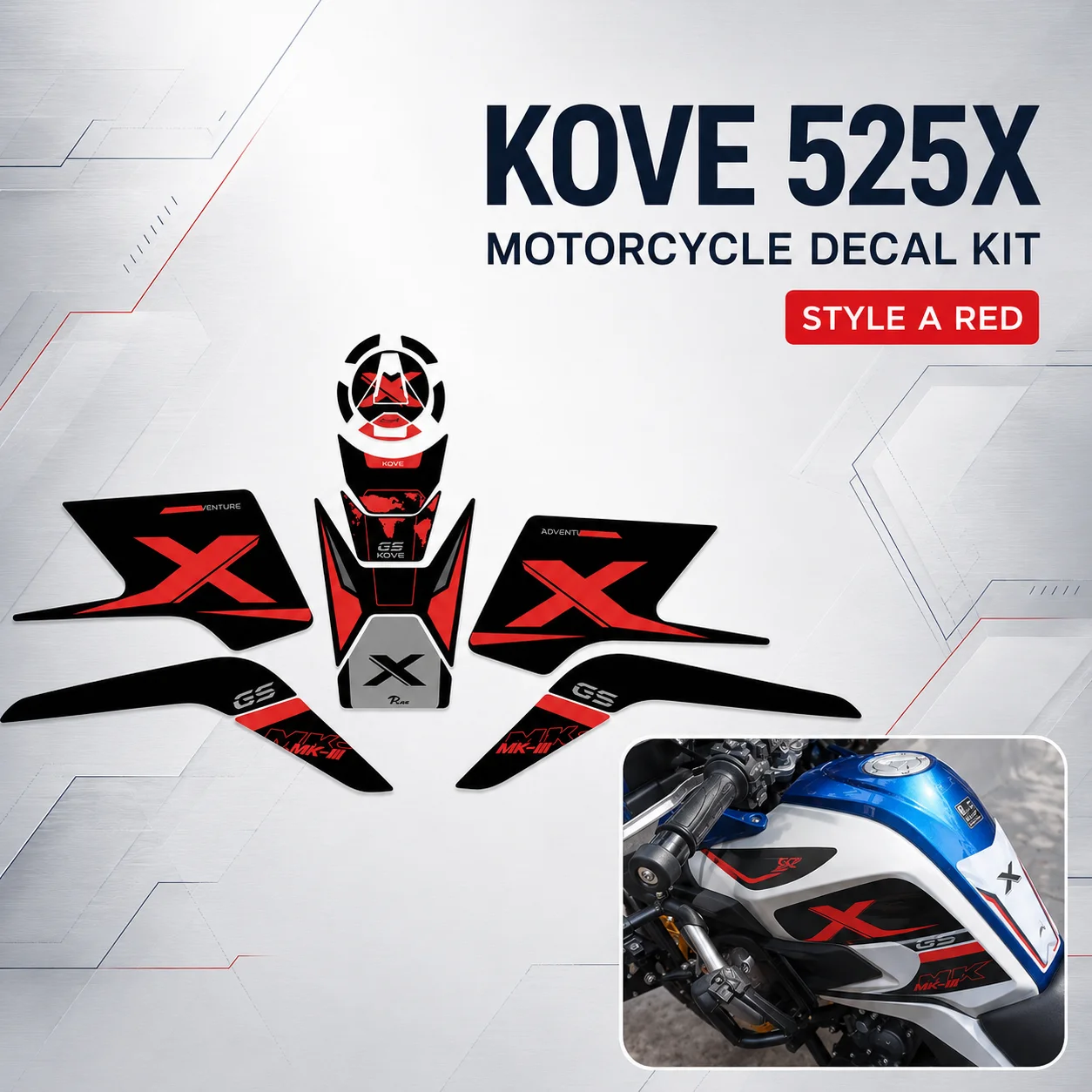 For KOVE 525X 500X Motorcycle Custom Body Decals Tank Protector Sticker Graphics Kit